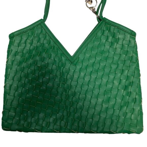 White House Black Market Women's Green Woven Vegan Leather Shoulder Bag - Picture 4 of 8